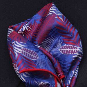 SW for Gascoigne Pocket Square Red Blue White Palm Fronds Pattern Men's